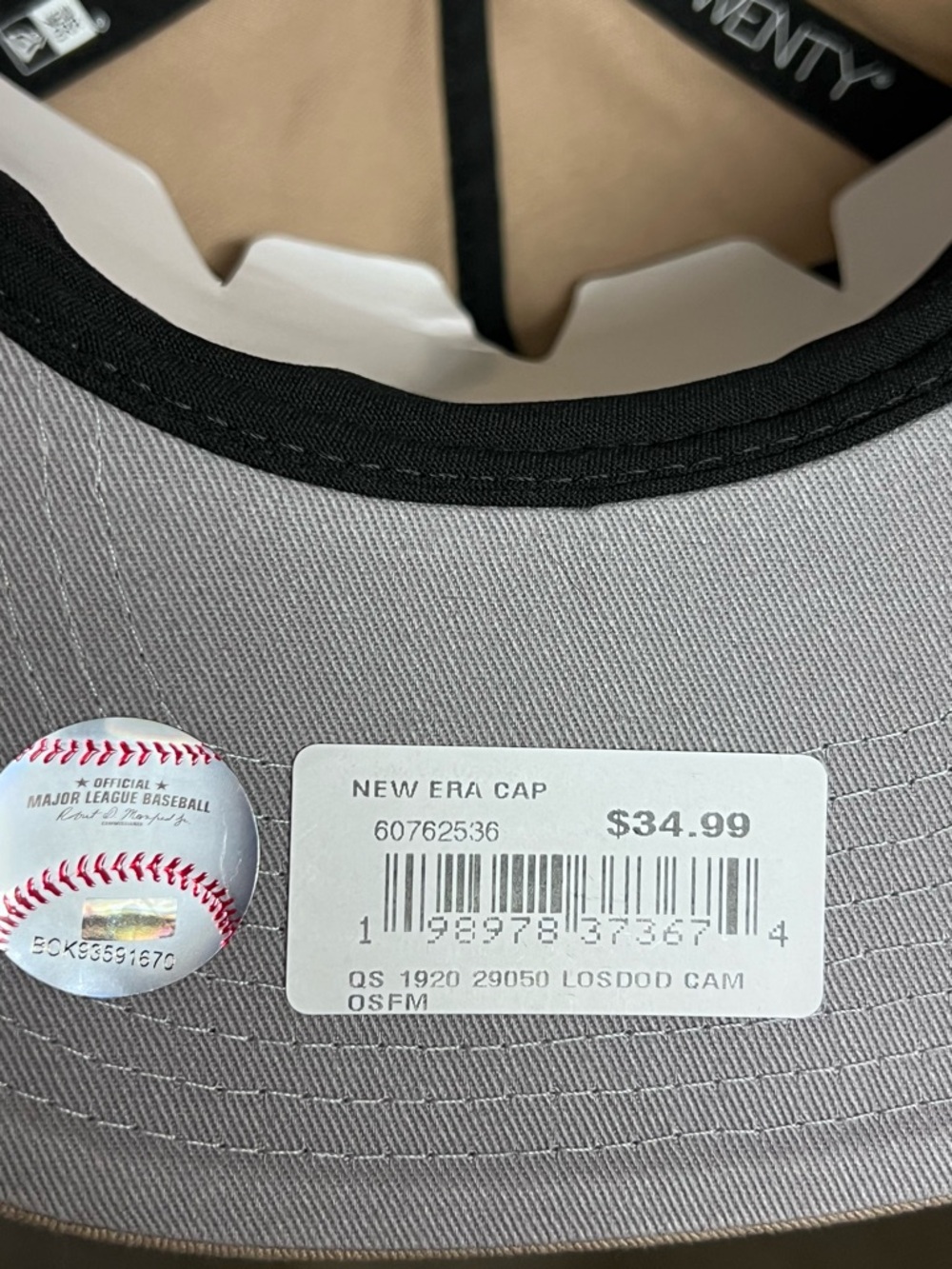 New Era LA Dodgers Tan Baseball Cap with White Logo Adjustable Pre Curved - Picture 6 of 6